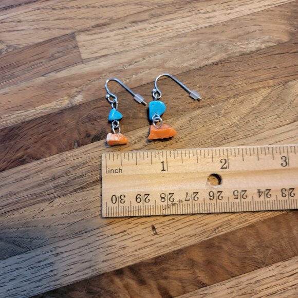 Blue & Orange Tumbled Cluster Stone Dangle Earrings - Picture 5 of 5